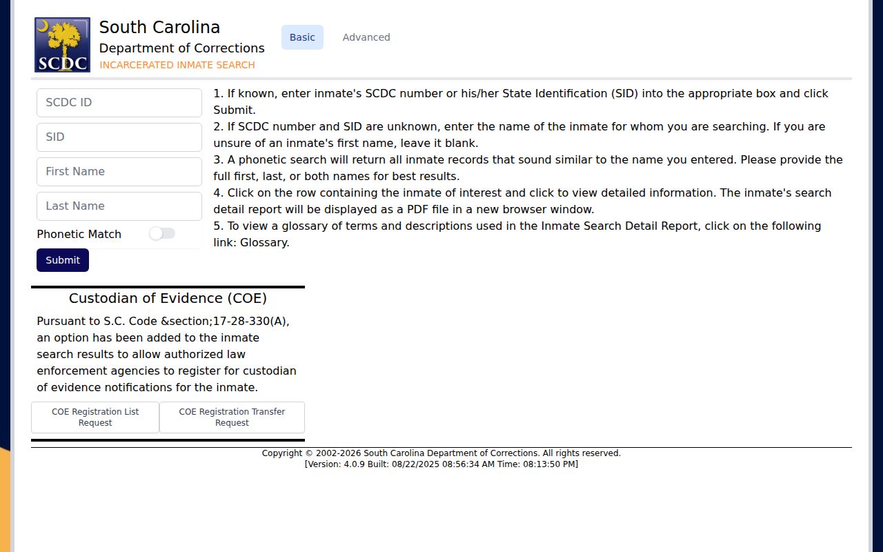 Spartanburg County projected release date field in the SCDC offender search