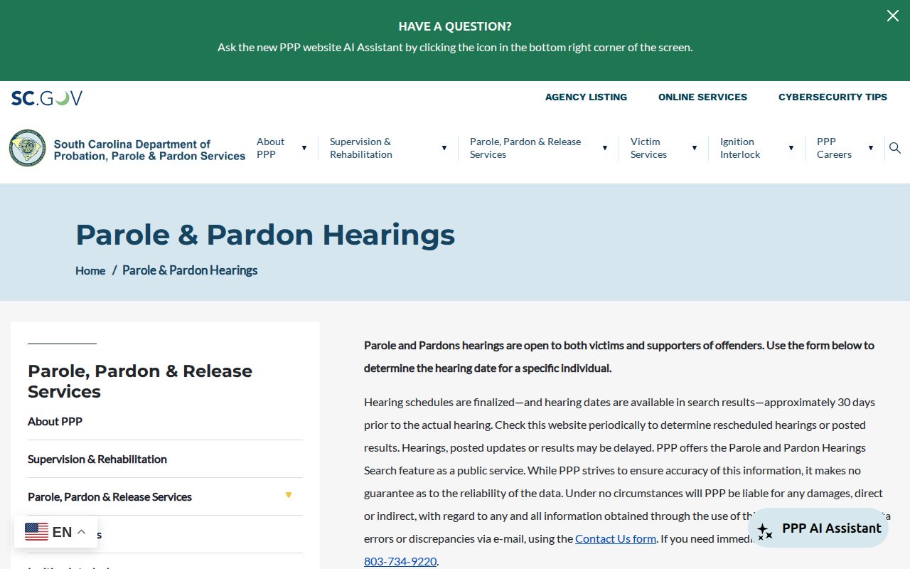 Spartanburg County parole hearing schedule and release results search